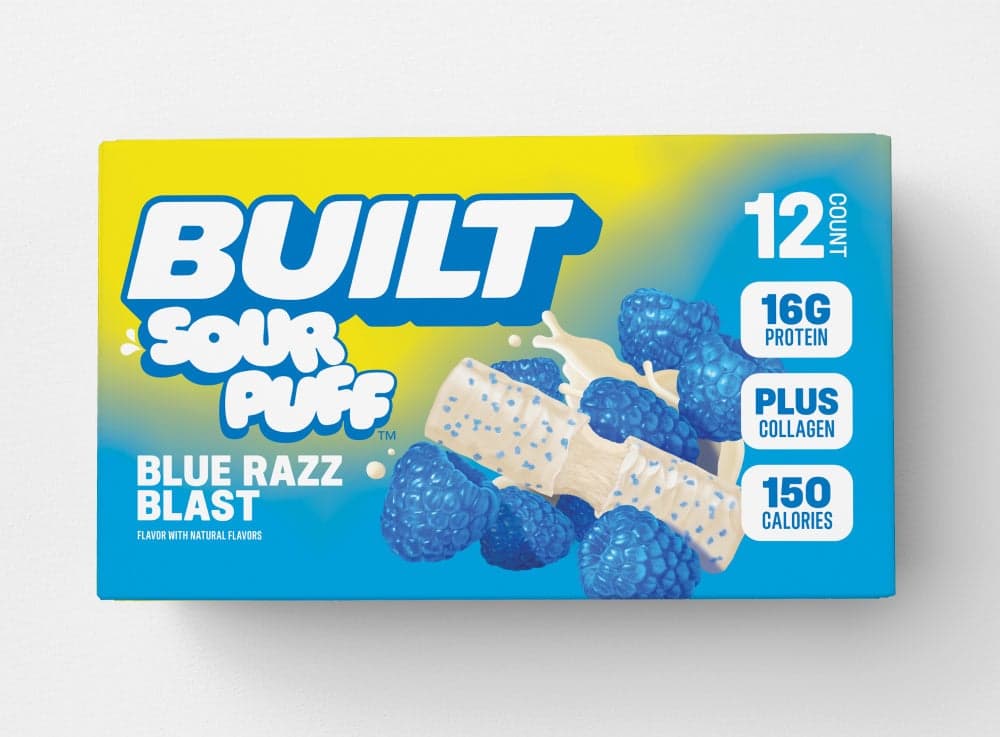 Built Sour Puff Protein Bar, Blue Razz Blast (12 Count)