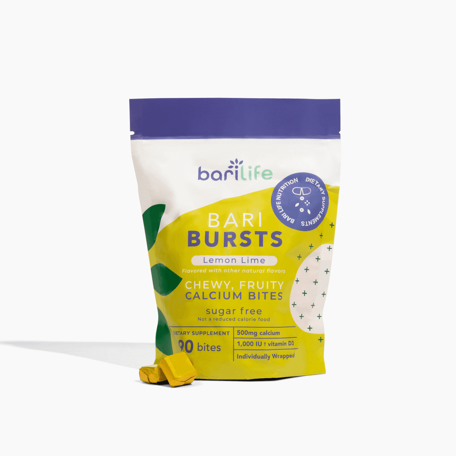 Bari Life BariBurst Calcium Citrate Chews with 1000 IU Vitamin D3, Lemon Lime (90 Count)