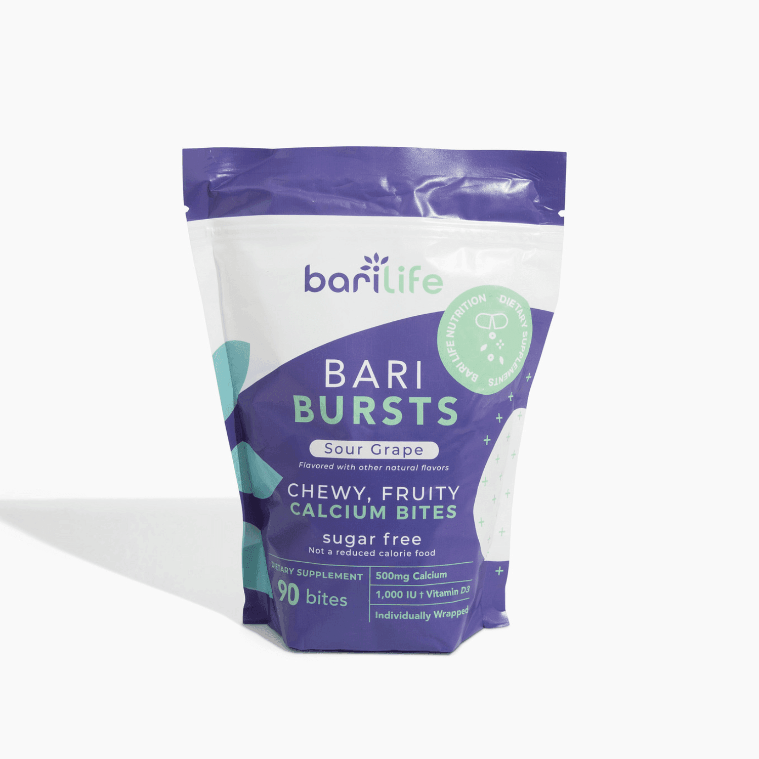 Bari Life BariBurst Calcium Citrate Chews with 1000 IU Vitamin D3, Sour Grape (90 Count)
