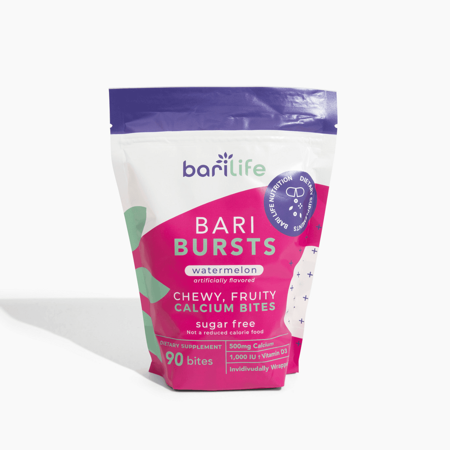 Bari Life BariBurst Calcium Citrate Chews with 1000 IU Vitamin D3, Watermelon (90 Count)