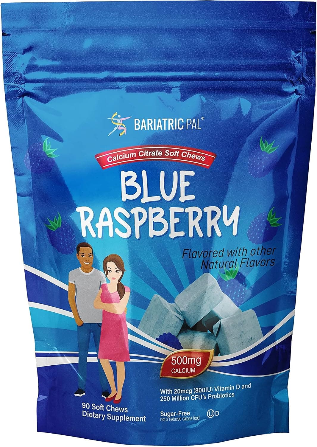 BariatricPal Calcium Citrate Soft Chews, Blue Raspberry (90 Count)