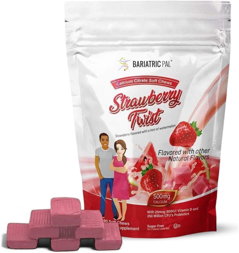 BariatricPal Calcium Citrate Soft Chews, Strawberry Twist (90 Count)