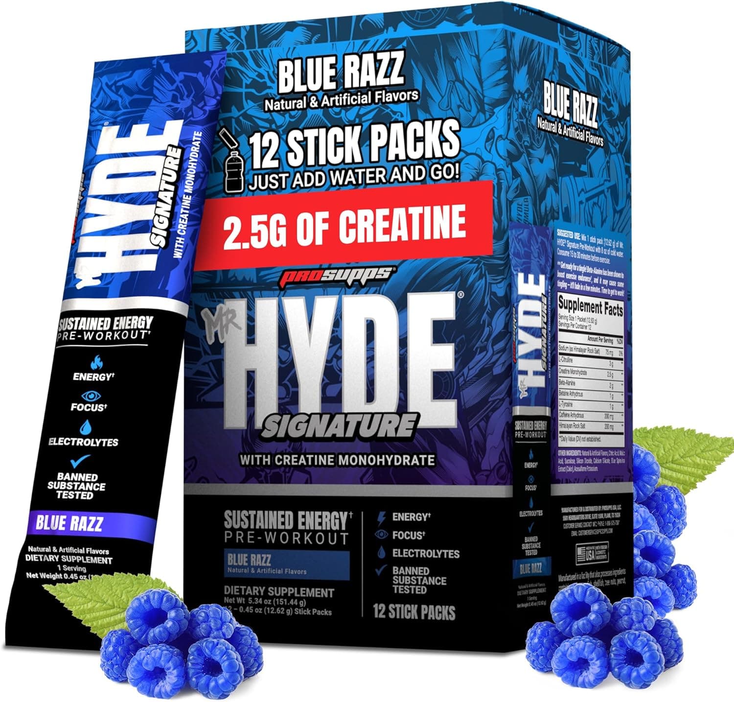 Mr. Hyde Signature Pre-Workout, Blue Razz (12 Stick Packs)